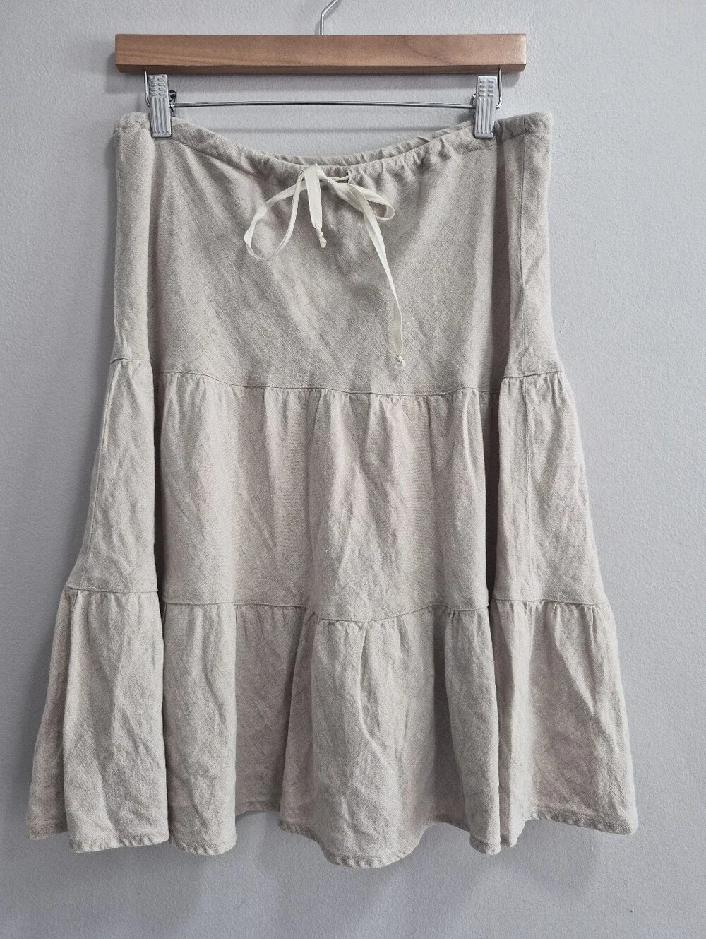 Allen Allen Linen Tiered Oatmeal Cream Skirt Size Large